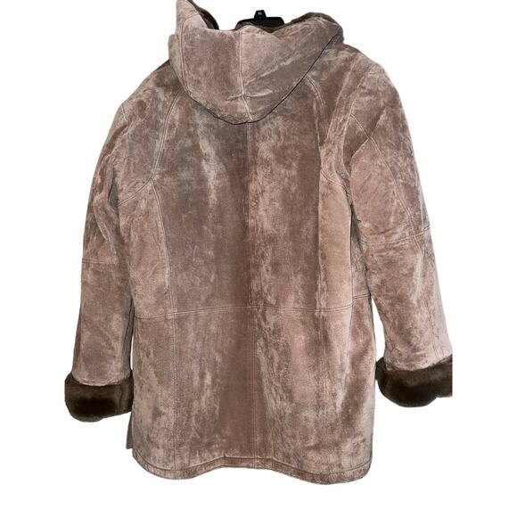 Y2K St. John's Bay heavy Suede Brown Women's coat with fur lining Size Large - Picture 4 of 11